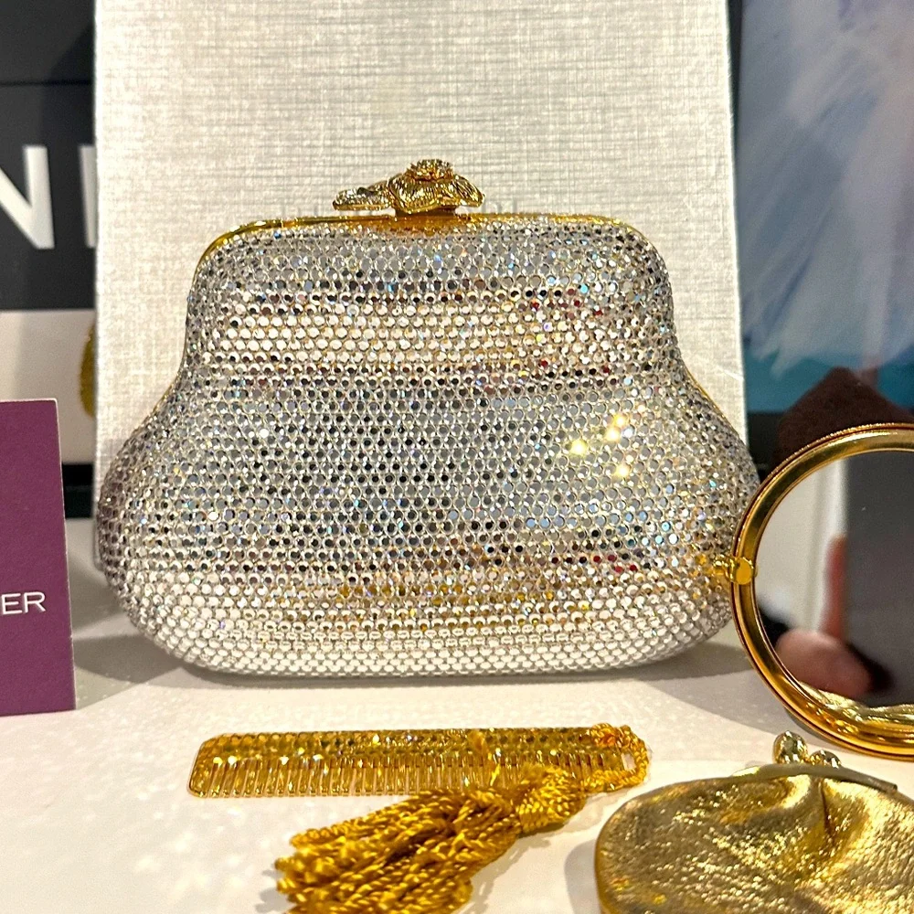 Stunning vintage Judith Leiber swarovski crystal clutch handbag flower f… - Picture 4 of 11